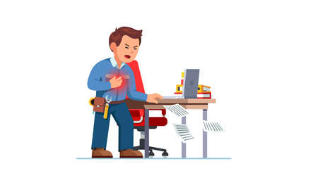 Mechanic man suffering heart attack at workplaceのイラスト素材