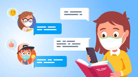 Kids chating online during corona virus quarantineのイラスト素材