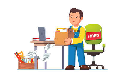 Just fired worker man holding belongings boxのイラスト素材