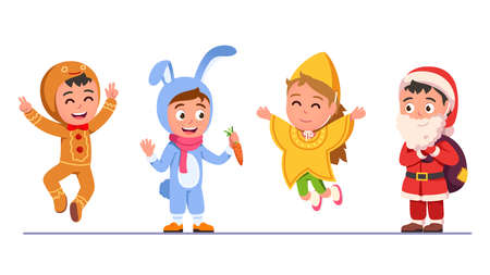 Kids group wearing winter holiday season costumesのイラスト素材