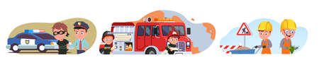 Public service employee kids working setのイラスト素材