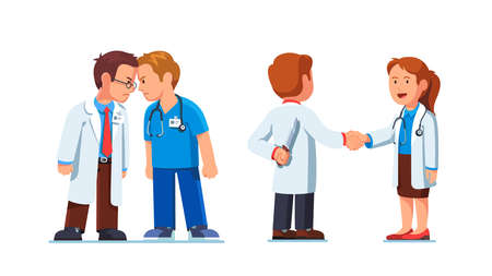 Medical worker men clashing heads in fightのイラスト素材