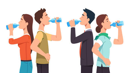 Thirsty people relaxing, drinking beverages setのイラスト素材