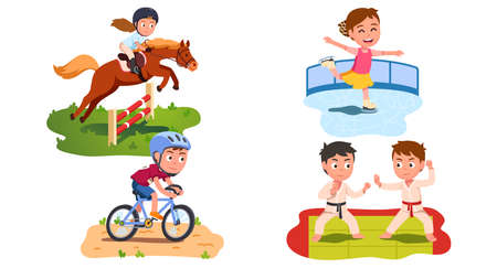 Kids do sports set. Boys, girls sportsmanのイラスト素材