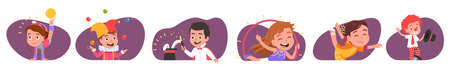 Acrobat, aerial gymnast kids showing tricksのイラスト素材