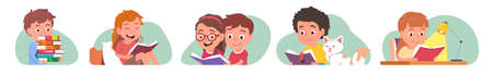 Kids reading books, do homework. Education setのイラスト素材