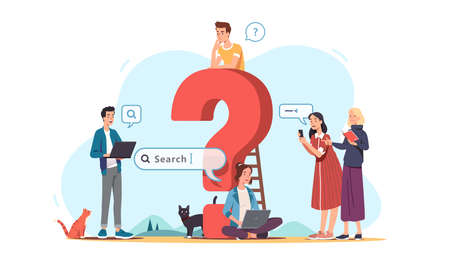 Men, women asking questions, searching for answersのイラスト素材