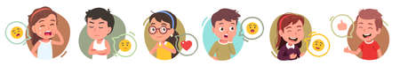 Boys, girls kids gesturing, expressing emotionsのイラスト素材