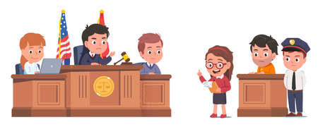 Judge, lawyer, witness, accused, clerk and bailiffのイラスト素材