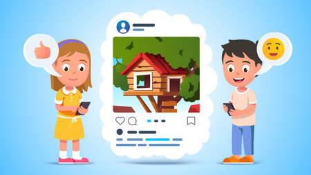 Kids characters talking, sharing, chattingのイラスト素材