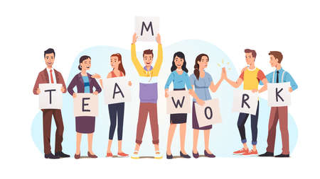 Business colleagues hold teamwork word lettersのイラスト素材