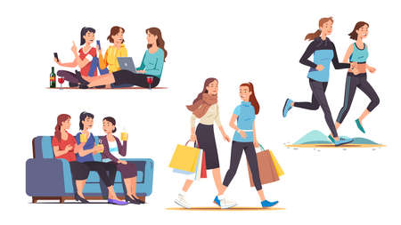 Female friends spending time together setのイラスト素材
