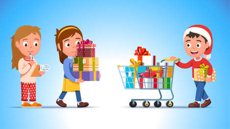 Kids shopping winter holiday presentsのイラスト素材