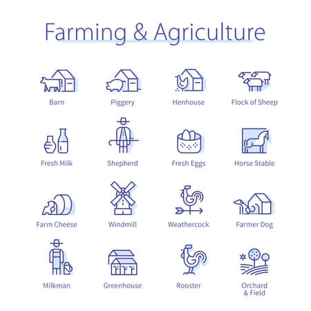Farming, agriculture concept. Pig, cow barn, sheepのイラスト素材