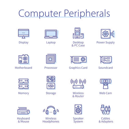 Computer peripherals set. Digital input device, pcのイラスト素材