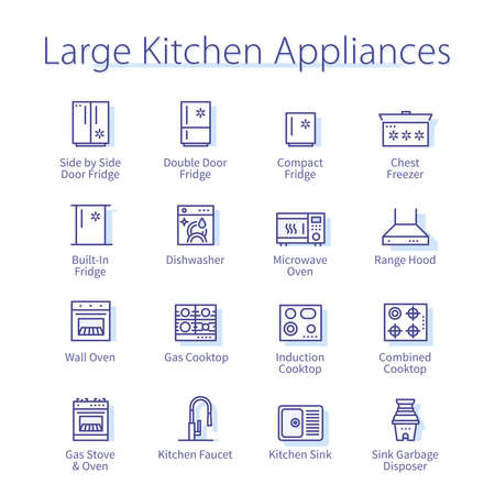 Large kitchen appliances set. Gas oven hob, fridgeのイラスト素材
