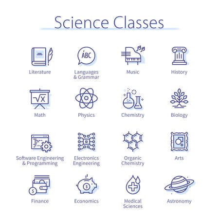 Science classes and university education study setのイラスト素材