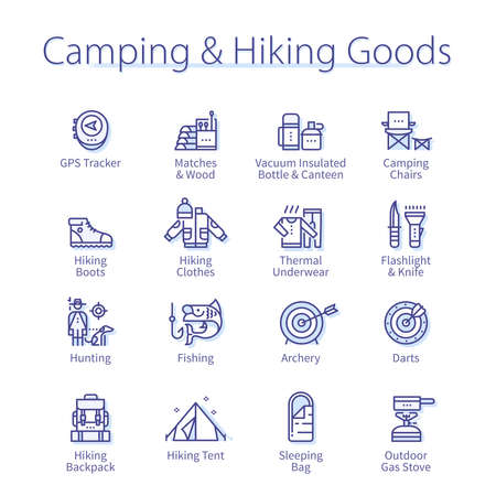 Camping and hiking goods set. Outdoor adventureのイラスト素材