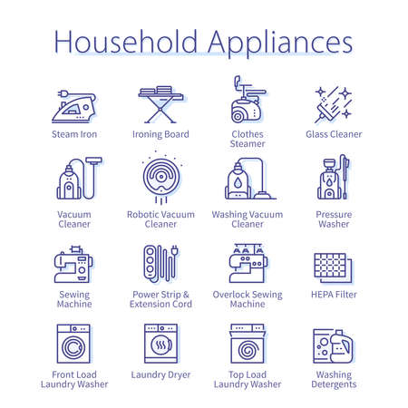 Household appliances icon set. Home laundry, dryerのイラスト素材