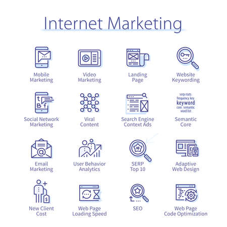 Internet marketing icon set. SEO, website keywordのイラスト素材