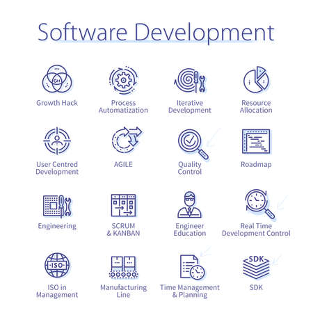 Process management development thin line icon setのイラスト素材