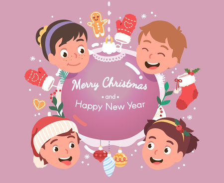 Merry Christmas, Happy New Year greeting cardのイラスト素材