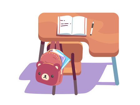 School desk, chair, backpack interior furnitureのイラスト素材