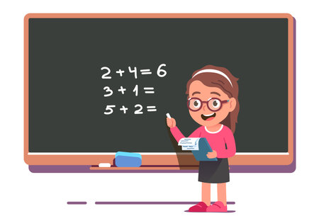 Student girl, teacher do math exercises at classのイラスト素材