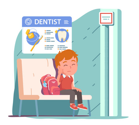 Patient boy kid waiting dentist doctor appointmentのイラスト素材