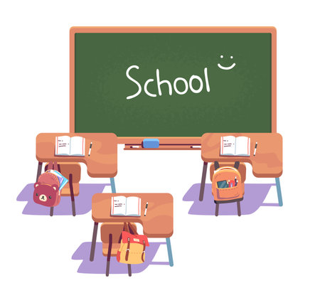 School classroom interior with class furniture setのイラスト素材