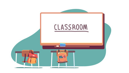 School classroom interior with class furniture setのイラスト素材