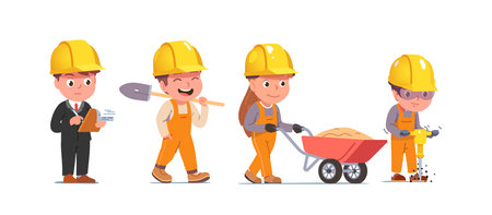 Builders, supervisor team men, woman people setのイラスト素材
