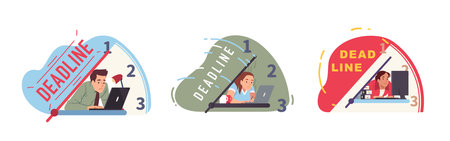 Business deadline overtime crunch stress concept setのイラスト素材