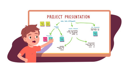 Student boy presenting school project at lessonのイラスト素材