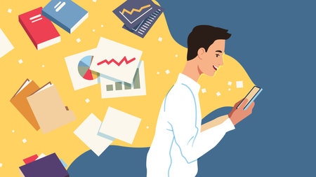 Business man using phone to solve business tasksのイラスト素材
