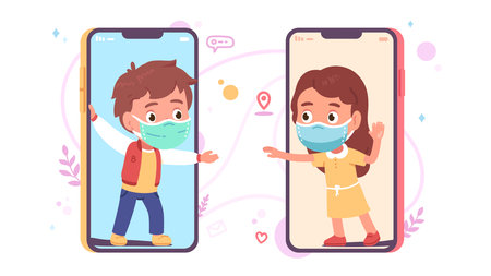 Couple date on social distance, quarantine problemのイラスト素材
