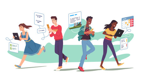 People texting, planning using mobile cell phoneのイラスト素材