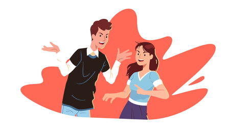 Angry man, woman couple persons arguing breaking up. Wife, husband family shouting quarrelling having fight, conflict. Relationships difficulties problem, divorce crisis flat vector illustrationのイラスト素材