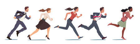 Determined business men, women persons competing running set. Confident businessmen, businesswomen workers runners career race competition. Determination, success concept flat vector illustrationのイラスト素材