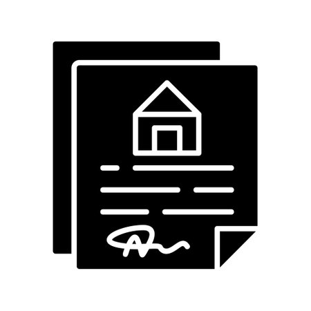 Real estate contract black icon, concept illustration, glyph symbol, vector flat sign.のイラスト素材