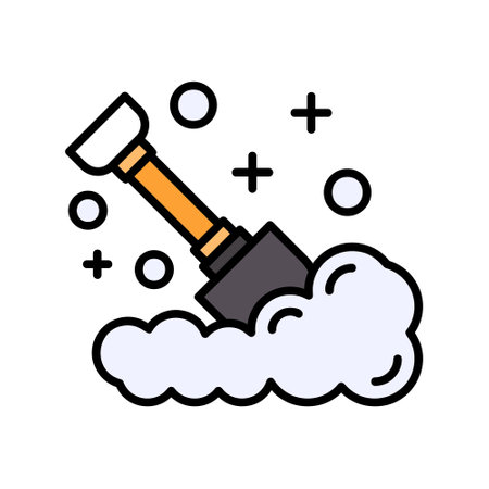 Garden shovel with clouds vector illustration, filled design editable outline iconのイラスト素材