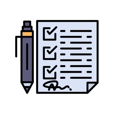 Checklist with pen vector illustration, filled design editable outline iconのイラスト素材