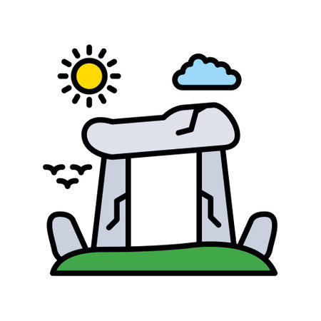 Stonehenge flat color icon. Pictogram for web page, mobile app, promo. Editable strokeのイラスト素材