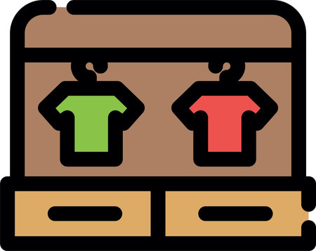 T-shirts in wardrobe icon on white background, vector illustration.のイラスト素材