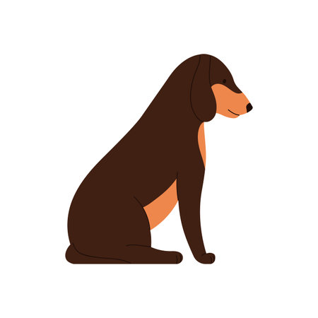 Dog sitting, side view of brown funny puppy companion vector illustrationのイラスト素材