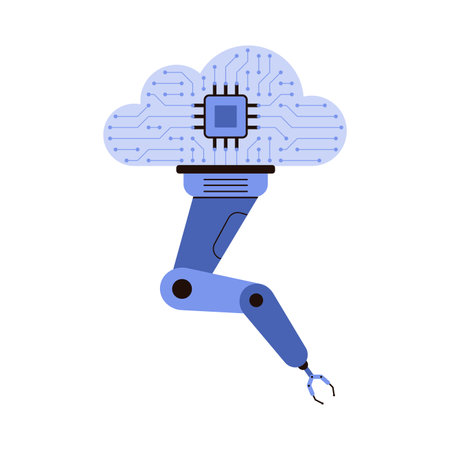 Cloud with circuit and mechanic robotic arm, smart automation machine vector illustrationのイラスト素材