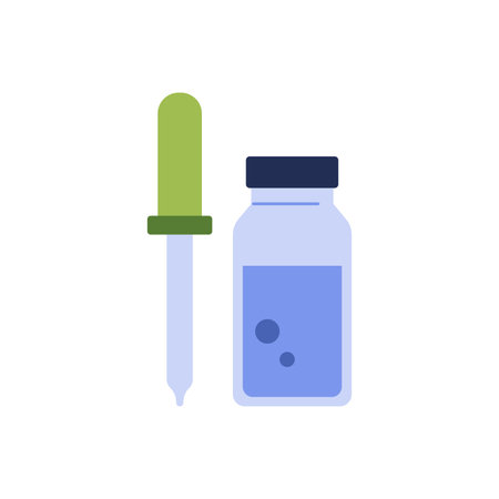 Medicine in glass transparent bottle with blue liquid and pipette vector illustrationのイラスト素材