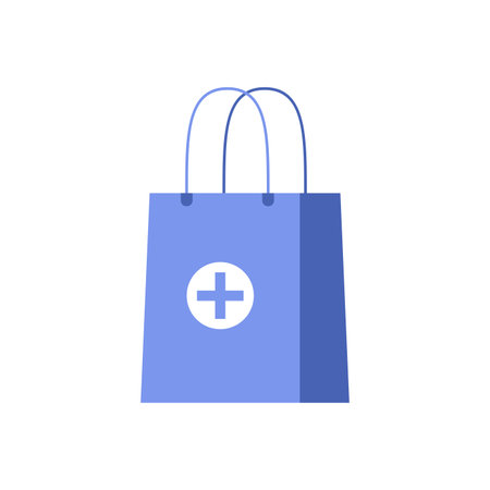 Shopping bag with sign of medical cross, purchases from pharmacy vector illustrationのイラスト素材