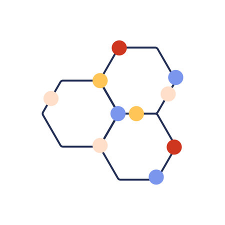 Structure of chemical compound, abstract hexagon with atoms of different colors vector illustration