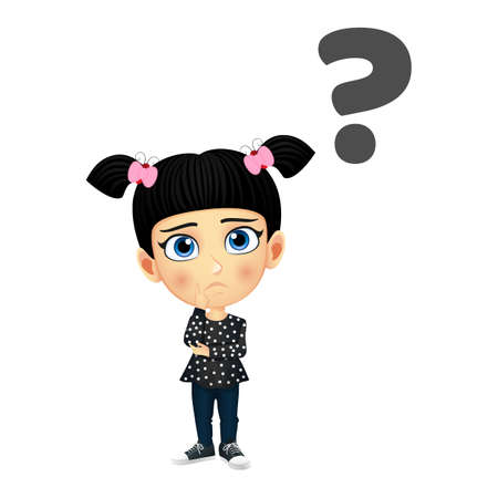 Mascot kid girl character wearing beautiful outfit standing posing confused conceptのイラスト素材
